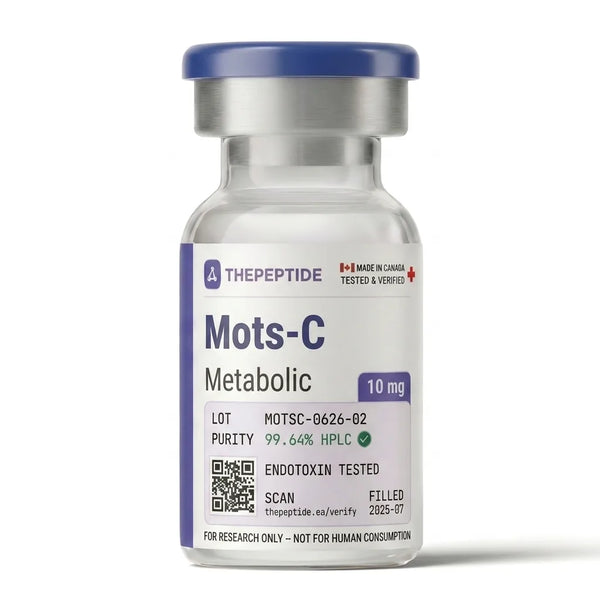 thepeptide MOTS-C 10mg mitochondrial research peptide vial — metabolic peptide, made in Canada, for research use only