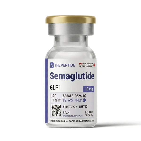 thepeptide Semaglutide 10mg research peptide vial — GLP-1 receptor agonist, third-party lab tested, made in Canada, for research use only