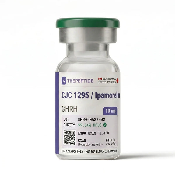 thepeptide CJC-1295 + Ipamorelin 10mg research peptide vial — GHRH growth peptide blend, made in Canada, for research use only