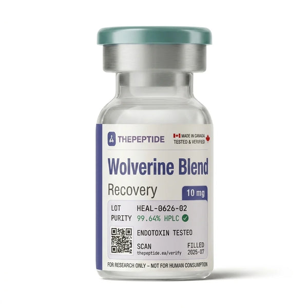 thepeptide Wolverine Blend 10mg recovery vial — BPC-157 + TB-500 healing stack, made in Canada, for research use only